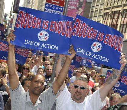 Day of Action rally in New York City to support airline workers rights